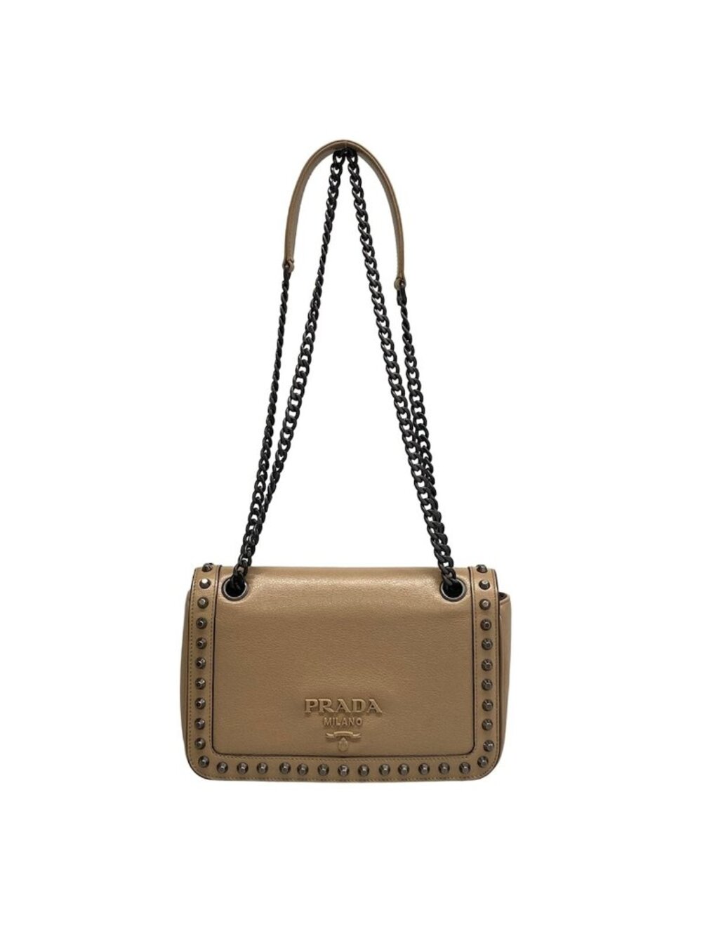 Prada Shoulder Bag Pink Beige Chain Studs Leather